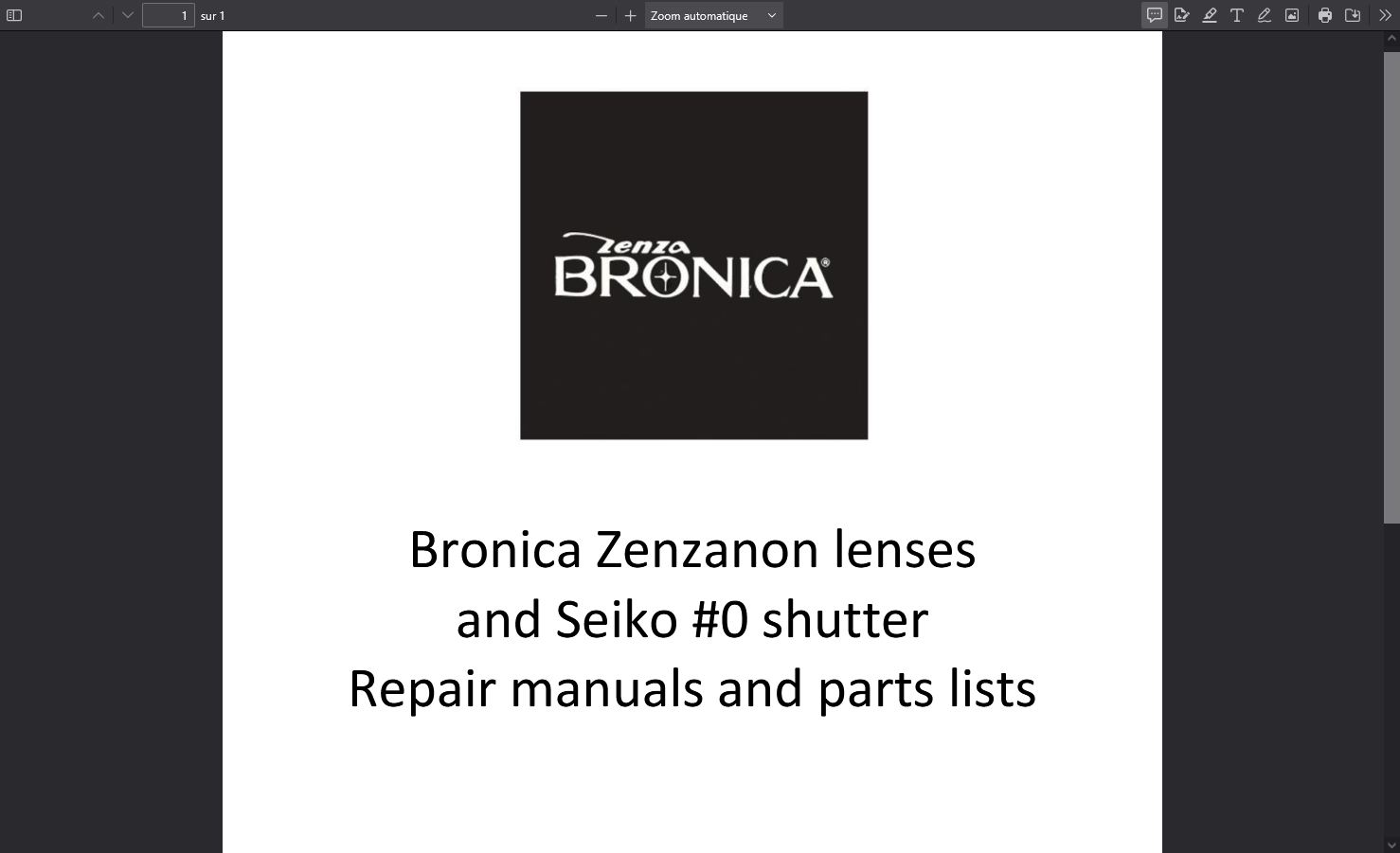 Bronica Zenzanon lenses repair manuals